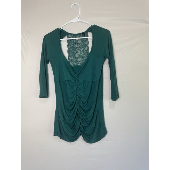 BKE Boutique Teal Lace Back Ruched Top – Size L - Picture 1 of 4